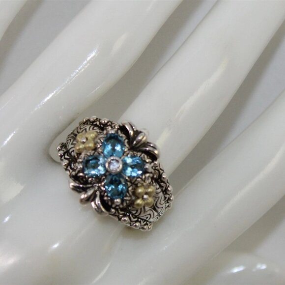 Barbara Bixby Sterling Silver & 18K Blue Topaz Flower Fashion Ring Size 6.25 - Picture 2 of 10